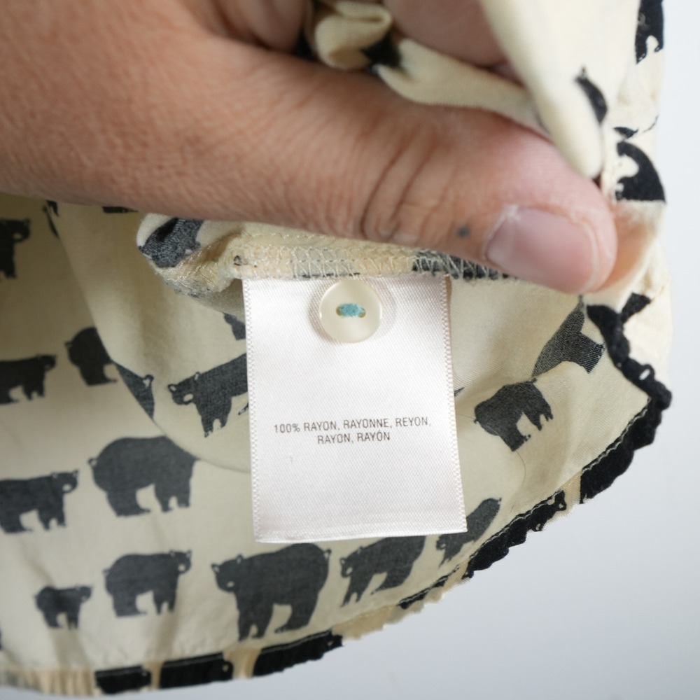 Maeve Bear Print Blouse Women 6 Cream Black Anthropologie Button Down 3/4 Sleeve - Picture 6 of 9